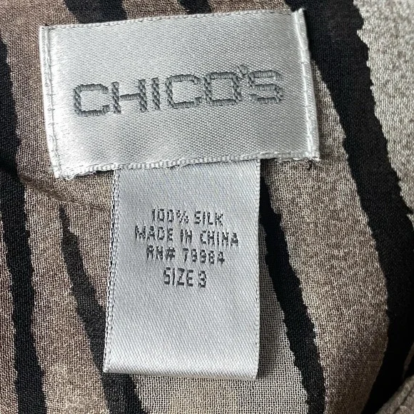 Chicos Tiger Button-Up Silk Blouse Womens 2X Casual Chic Mature Layering‎ Sheer - Picture 5 of 8
